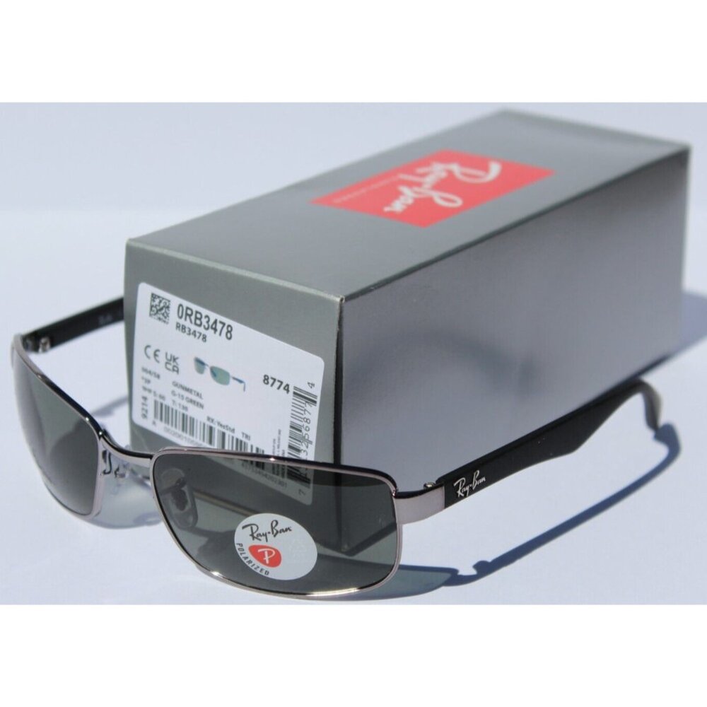 RAY-BAN RB3478 POLARIZED Sunglasses Gunmetal/G-15 Gray Green 004/58 NEW - Picture 8 of 11